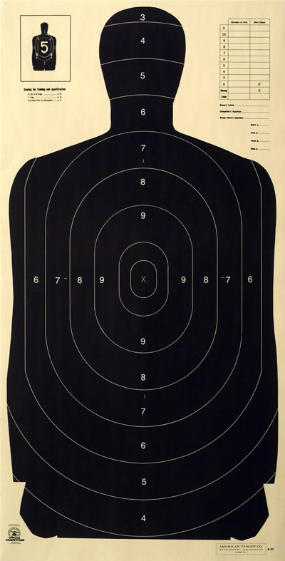 Law Enforcement silhouette target Style Body with Score Rings to the 3 Ring